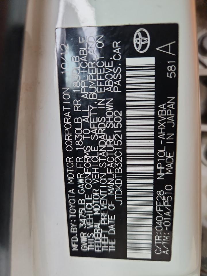 2012 Toyota Prius C VIN: JTDKDTB32C1521502 Lot: 93025335