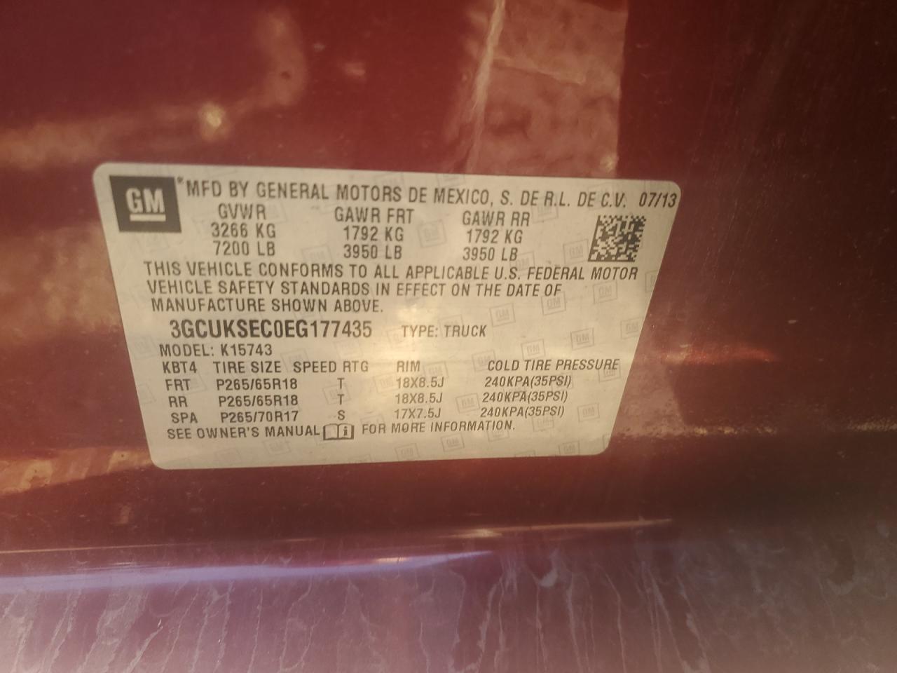 2014 Chevrolet Silverado K1500 Ltz VIN: 3GCUKSEC0EG177435 Lot: 91132285