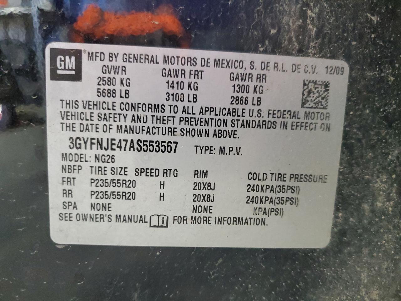 2010 Cadillac Srx Performance Collection VIN: 3GYFNJE47AS553567 Lot: 92473365