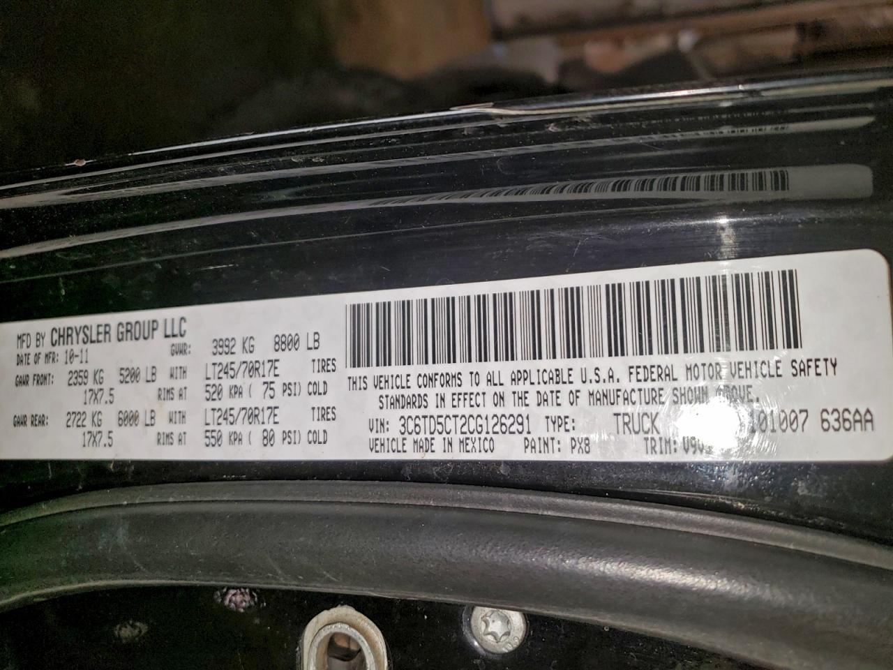 2012 Dodge Ram 2500 St VIN: 3C6TD5CT2CG126291 Lot: 93996265