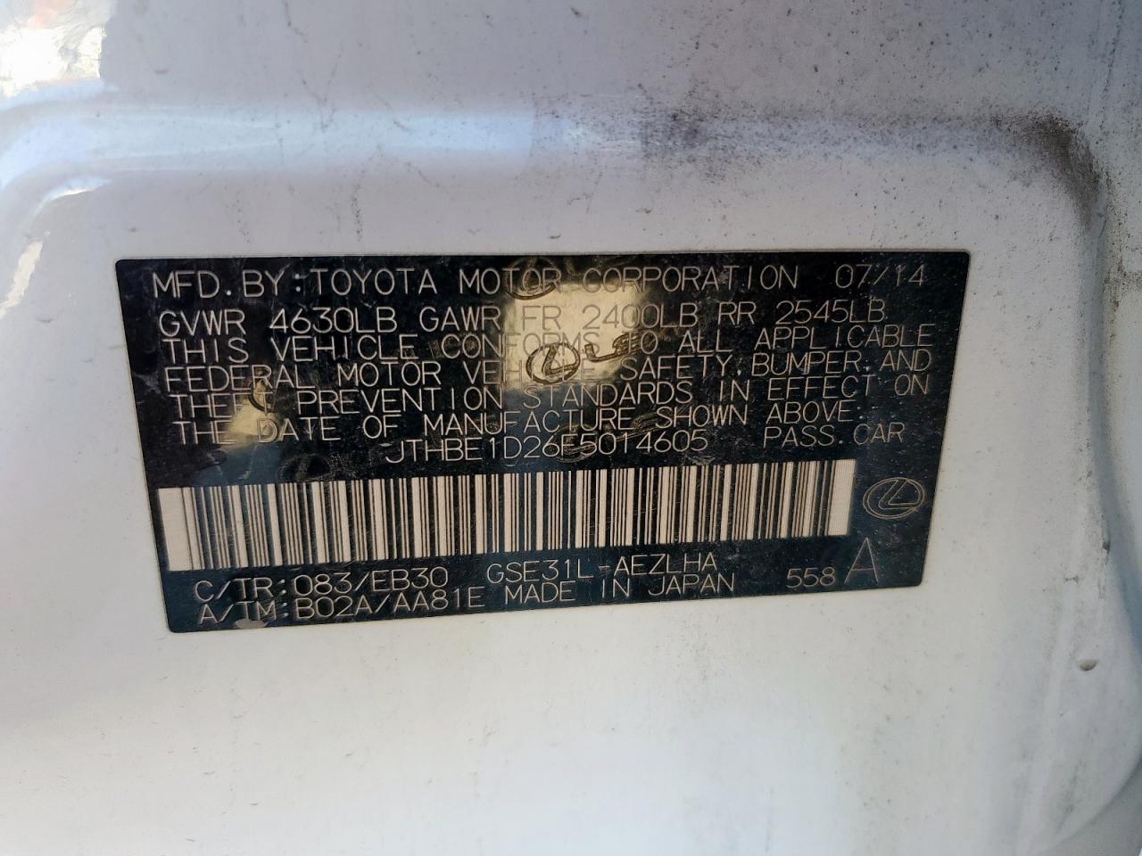 2015 Lexus Is 350 VIN: JTHBE1D26F5014605 Lot: 92103485