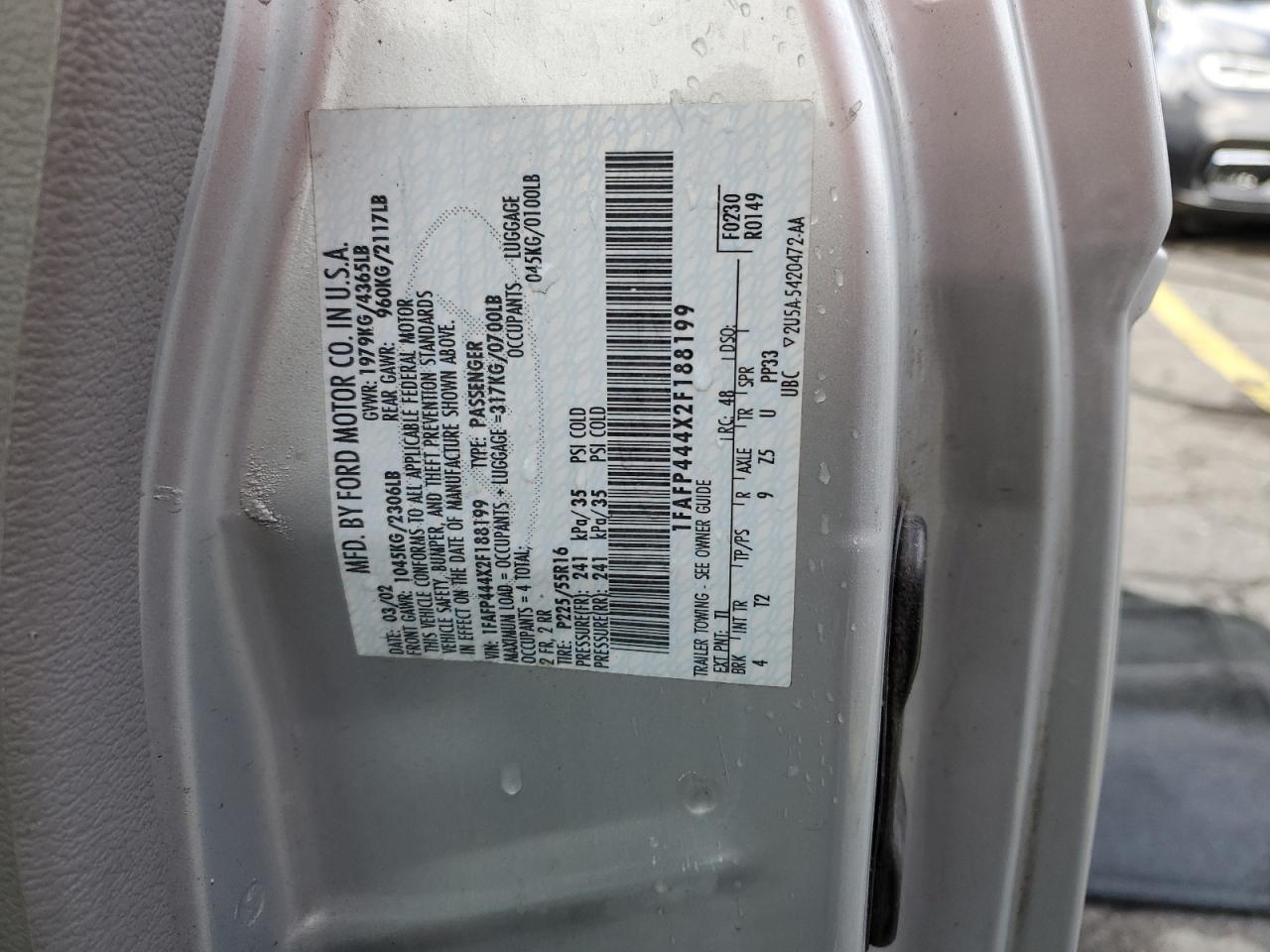 2002 Ford Mustang VIN: 1FAFP444X2F188199 Lot: 91163155