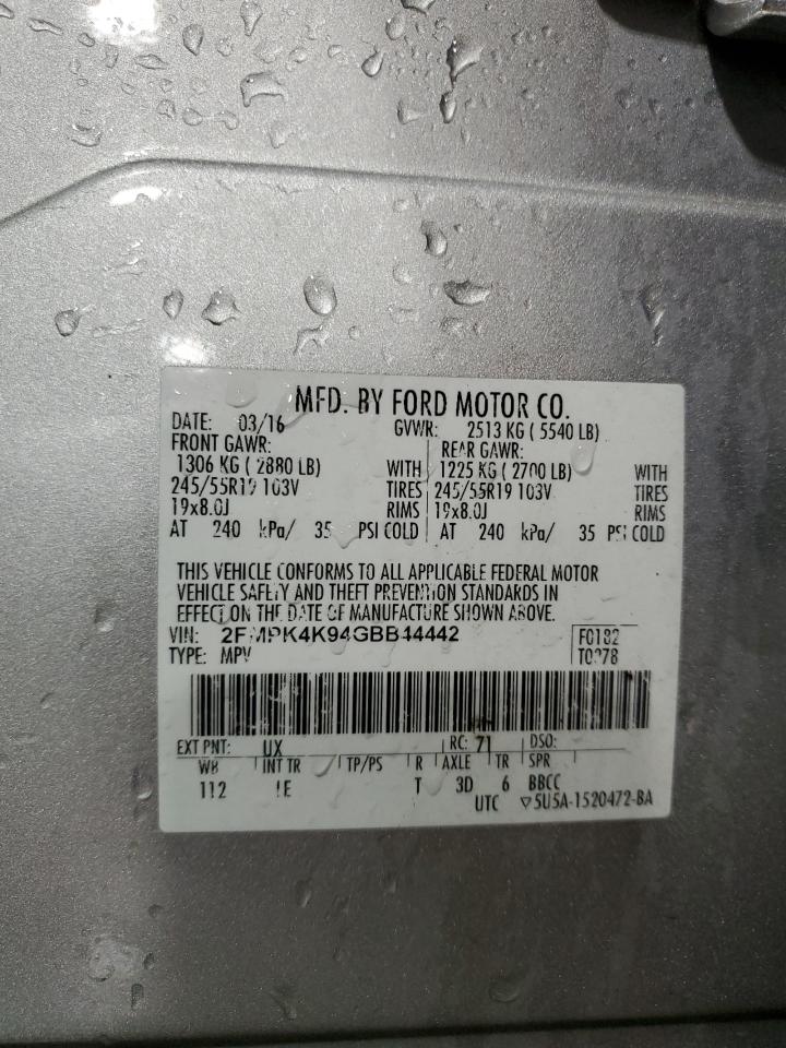 2016 Ford Edge Titanium VIN: 2FMPK4K94GBB44442 Lot: 91837035