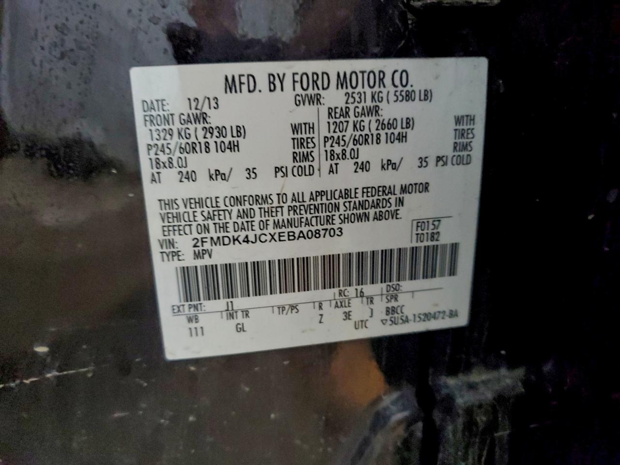 2014 Ford Edge Sel VIN: 2FMDK4JCXEBA08703 Lot: 94268695