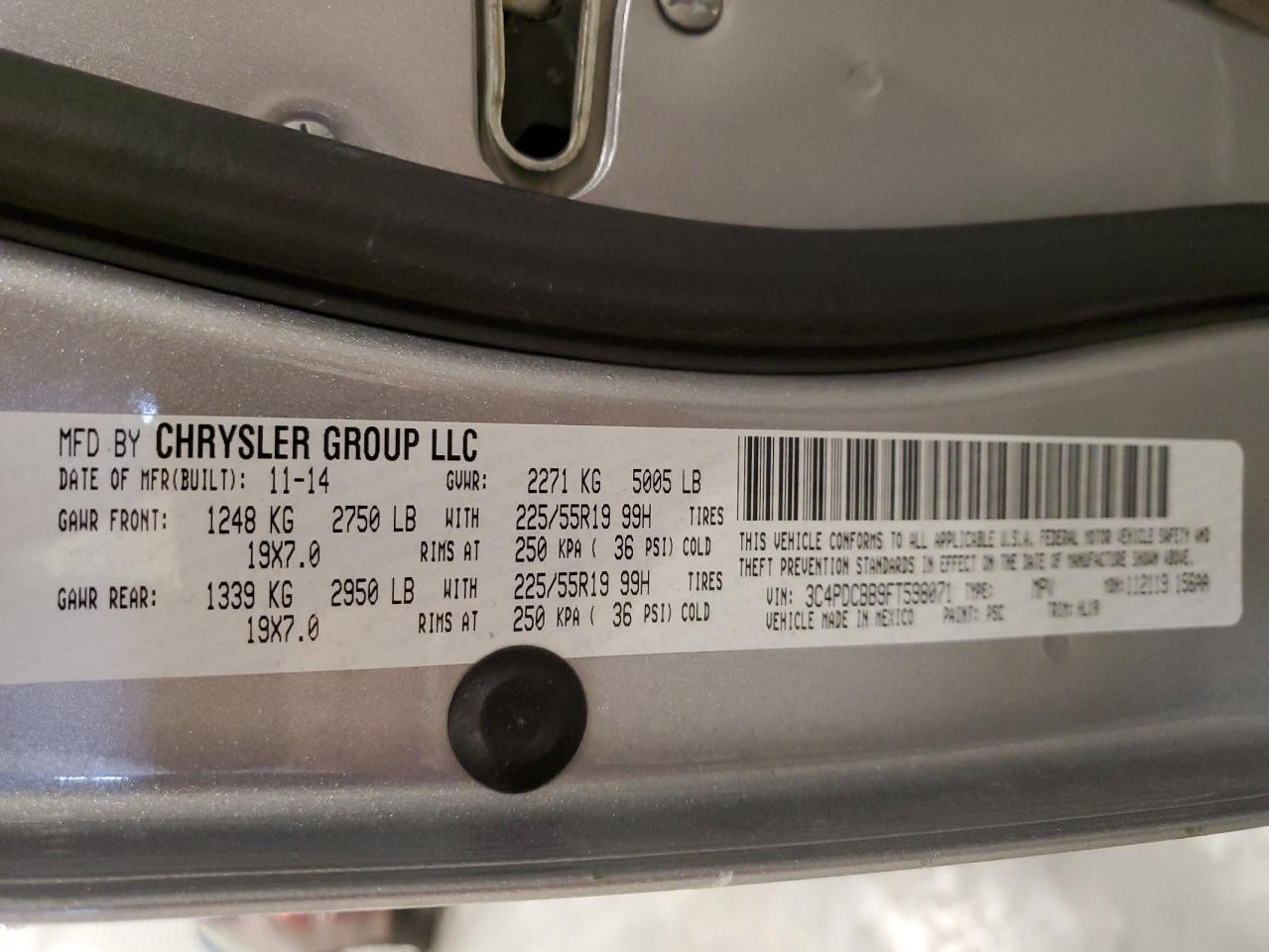 2015 Dodge Journey Sxt VIN: 3C4PDCBB9FT598071 Lot: 92827465