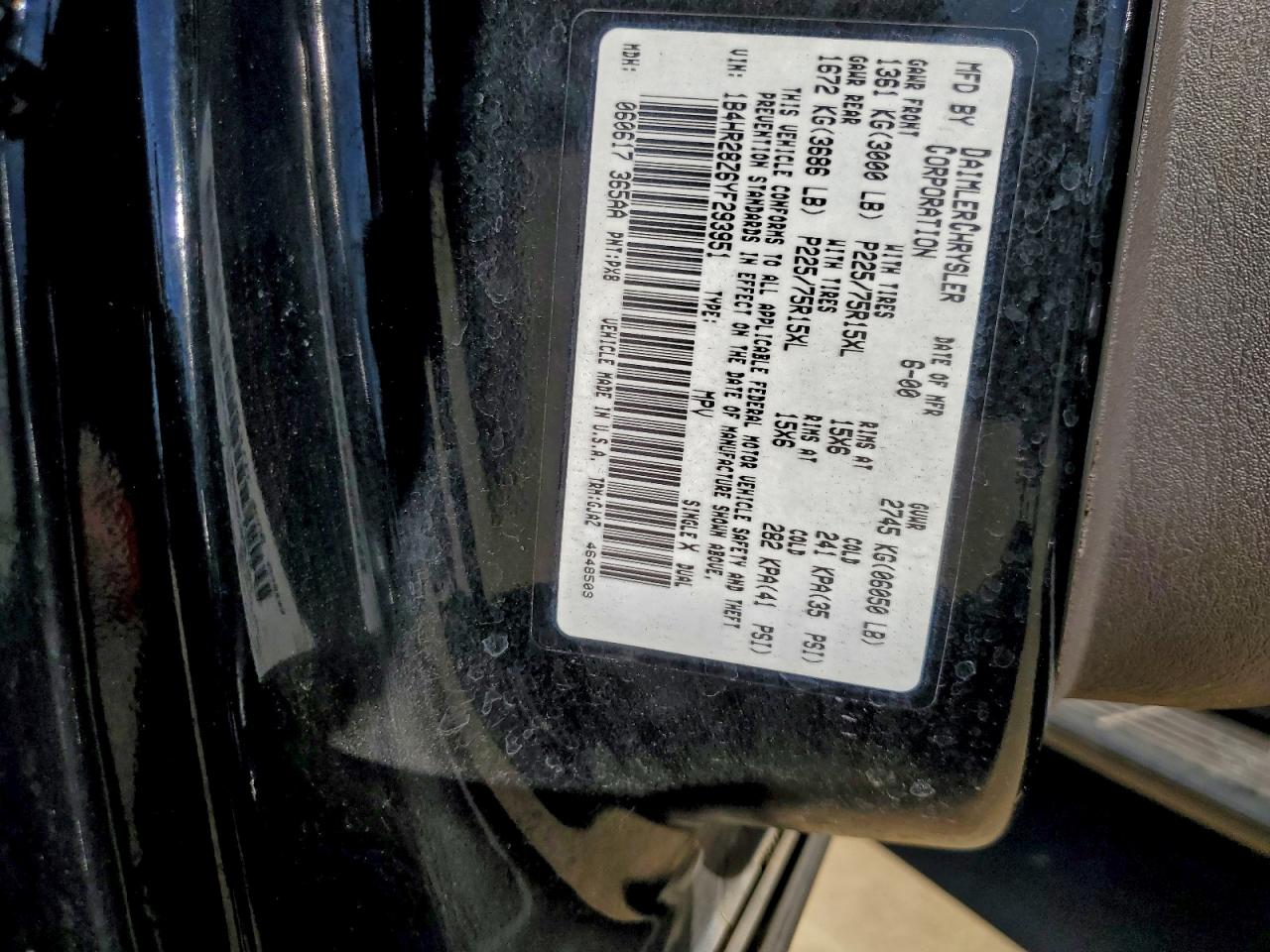 2000 Dodge Durango VIN: 1B4HR28Z6YF293951 Lot: 94549215