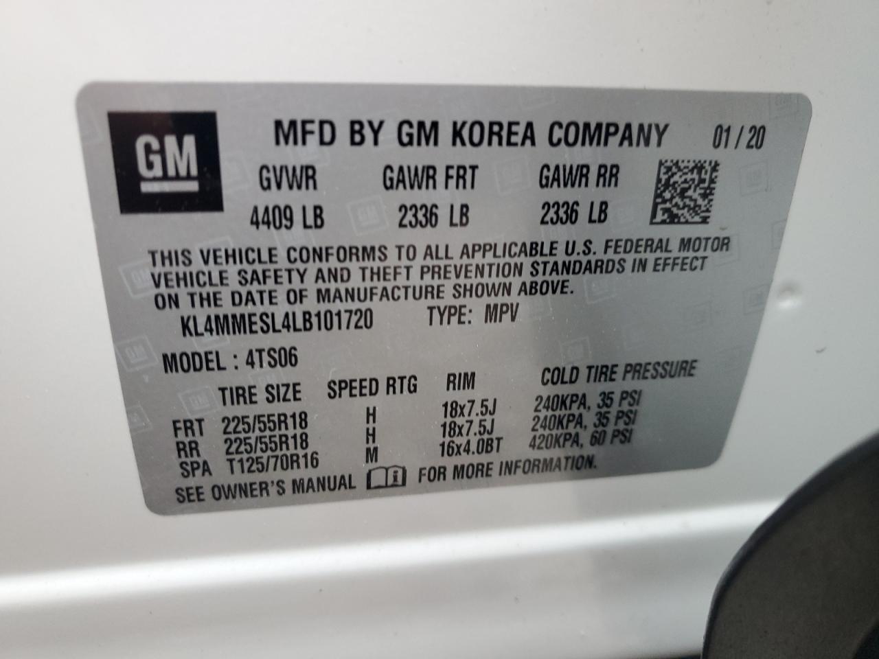 2020 Buick Encore Gx Select VIN: KL4MMESL4LB101720 Lot: 93418705