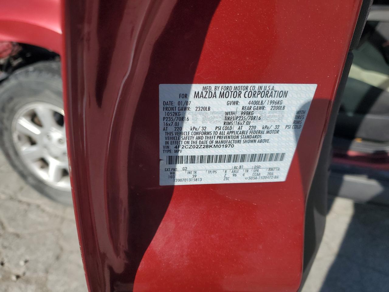 2008 Mazda Tribute I VIN: 4F2CZ02Z28KM01970 Lot: 92453455