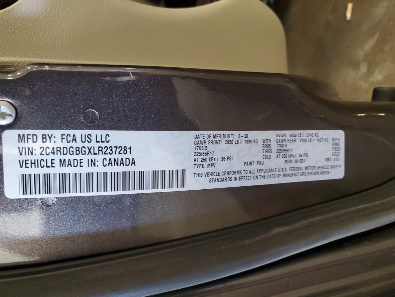 2020 Dodge Grand Caravan Se VIN: 2C4RDGBGXLR237281 Lot: 92220835