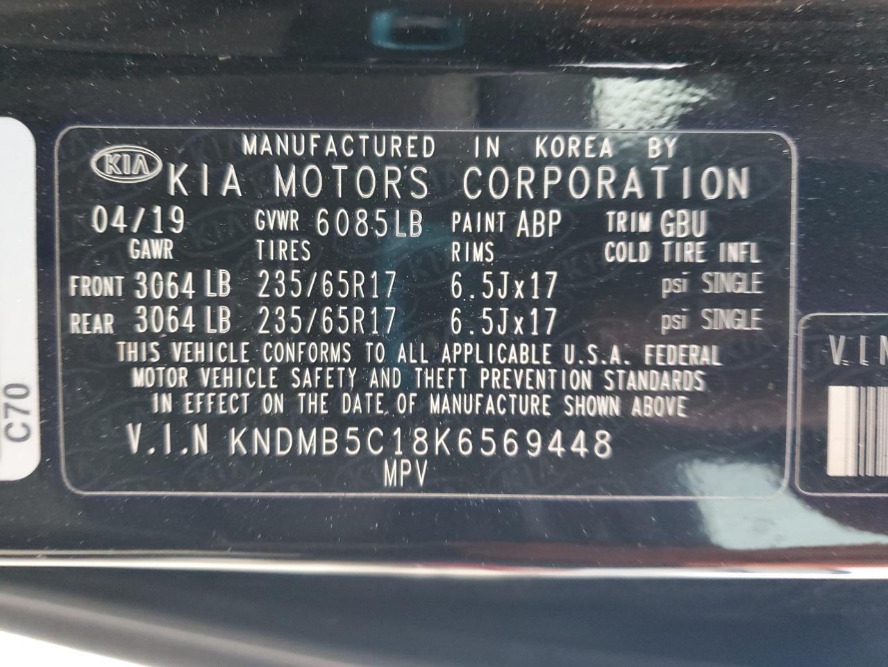 2019 Kia Sedona Lx VIN: KNDMB5C18K6569448 Lot: 93288985