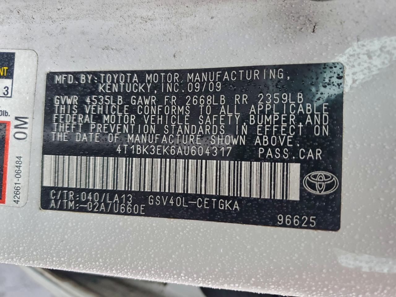 2010 Toyota Camry Se VIN: 4T1BK3EK6AU604317 Lot: 94556985