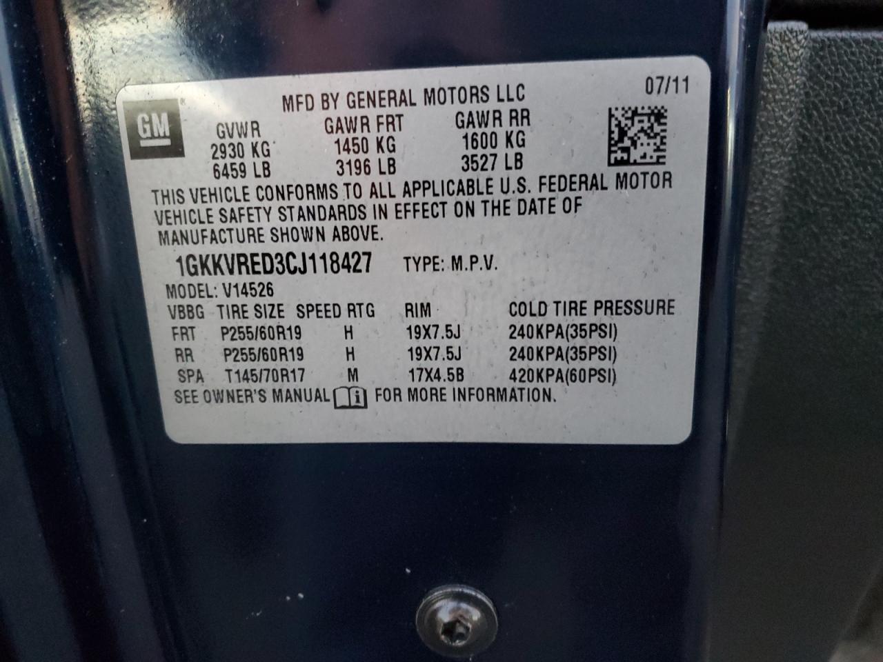 2012 GMC Acadia Slt-1 VIN: 1GKKVRED3CJ118427 Lot: 92708635