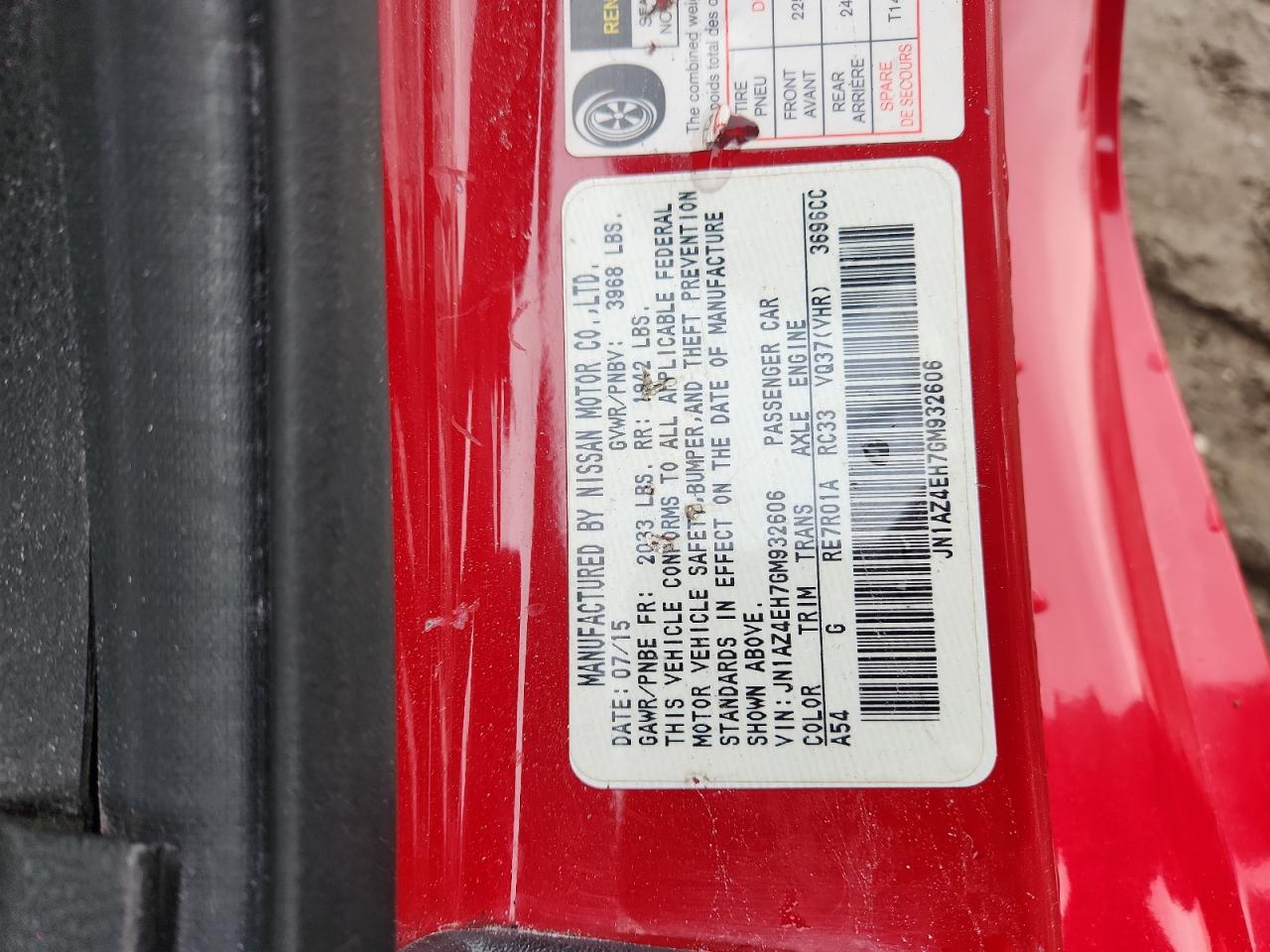 2016 Nissan 370Z Base VIN: JN1AZ4EH7GM932606 Lot: 93423705