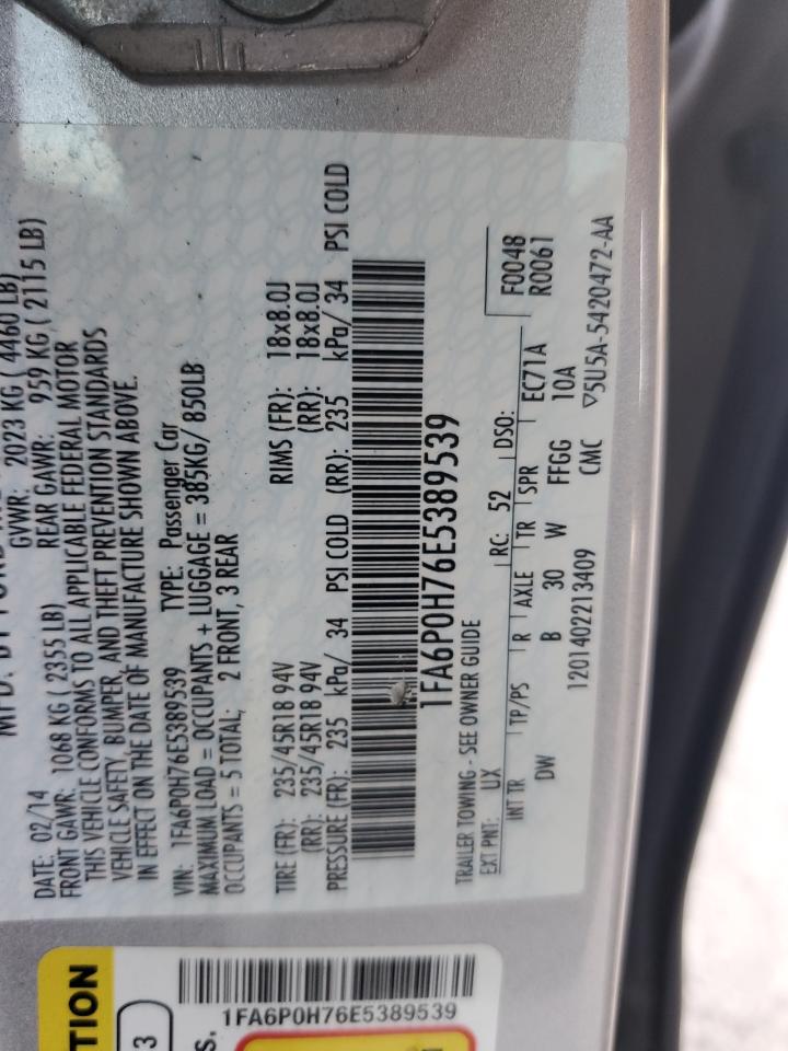 2014 Ford Fusion Se VIN: 1FA6P0H76E5389539 Lot: 92284125