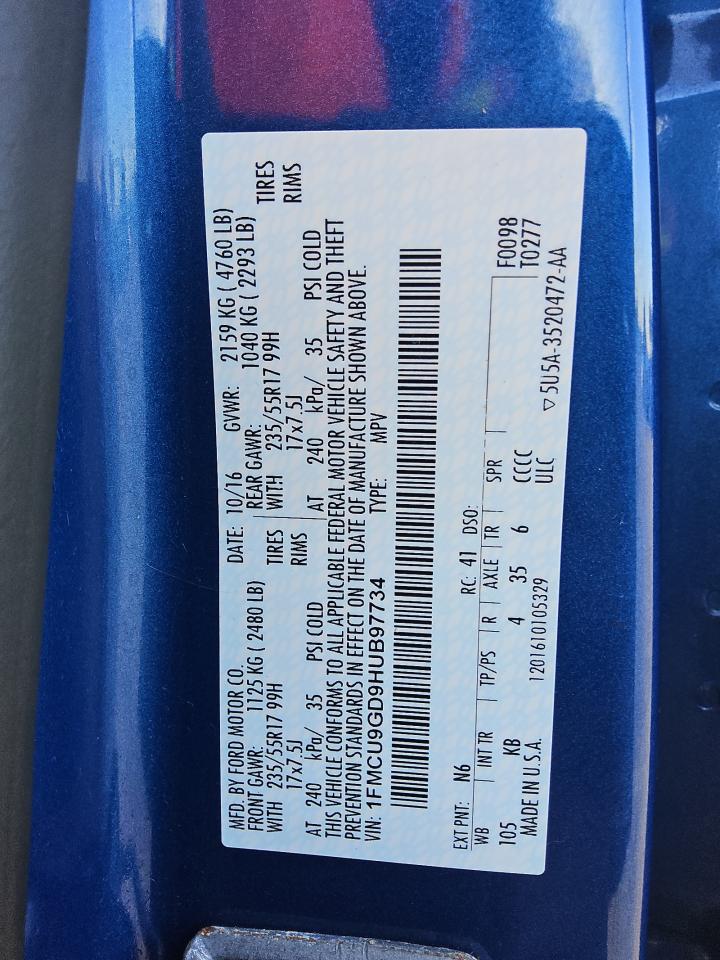 2017 Ford Escape Se VIN: 1FMCU9GD9HUB97734 Lot: 86250545