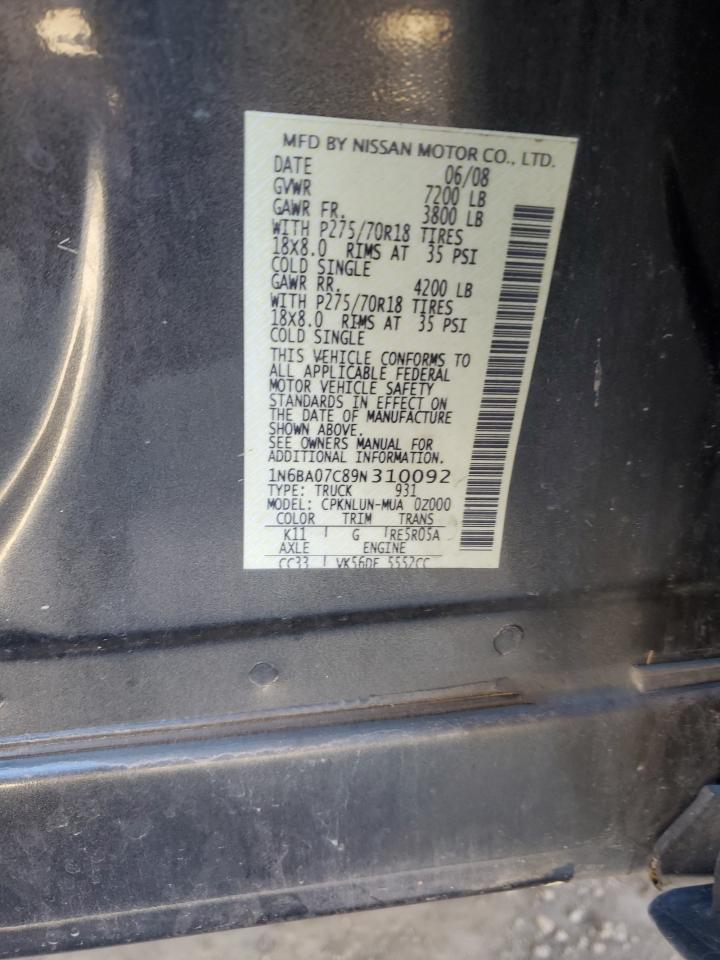 2009 Nissan Titan Xe VIN: 1N6BA07C89N310092 Lot: 92226985