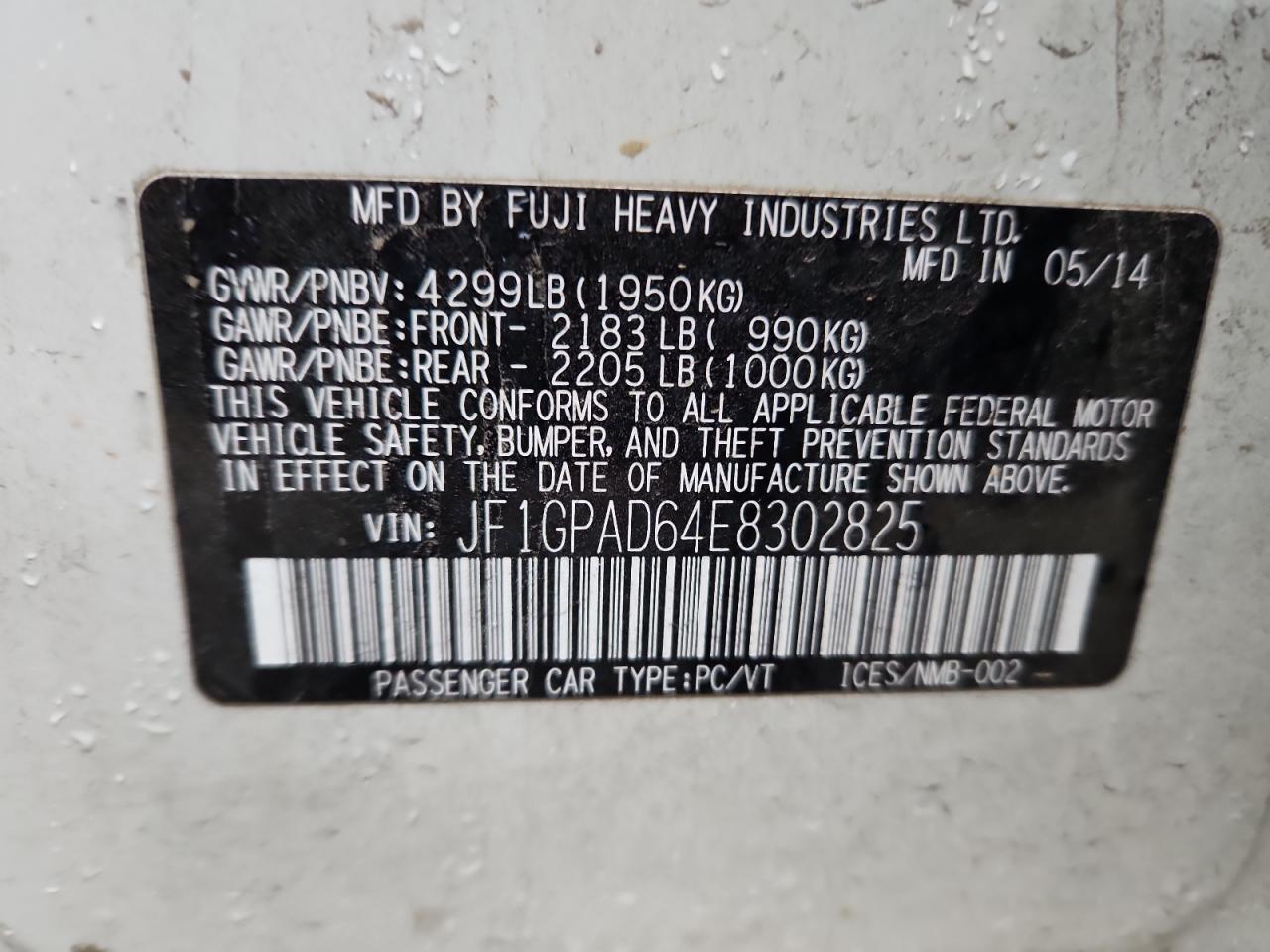 2014 Subaru Impreza Premium VIN: JF1GPAD64E8302825 Lot: 93322385