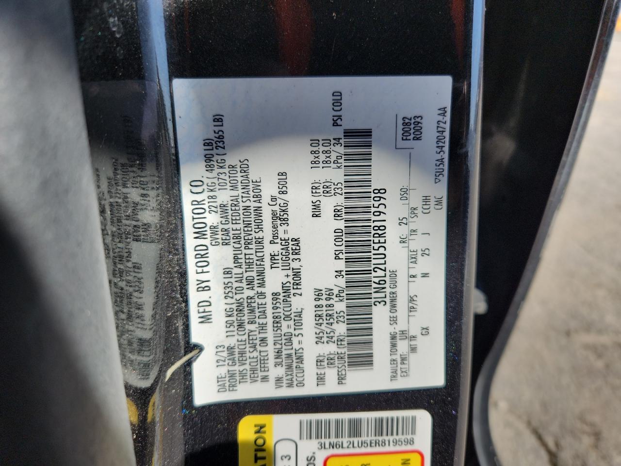 2014 Lincoln Mkz Hybrid VIN: 3LN6L2LU5ER819598 Lot: 92032485