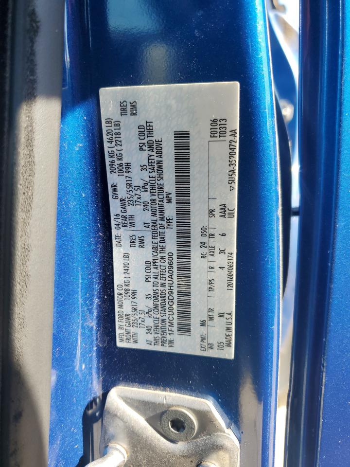 2017 Ford Escape Se VIN: 1FMCU0GD9HUA09600 Lot: 91582745