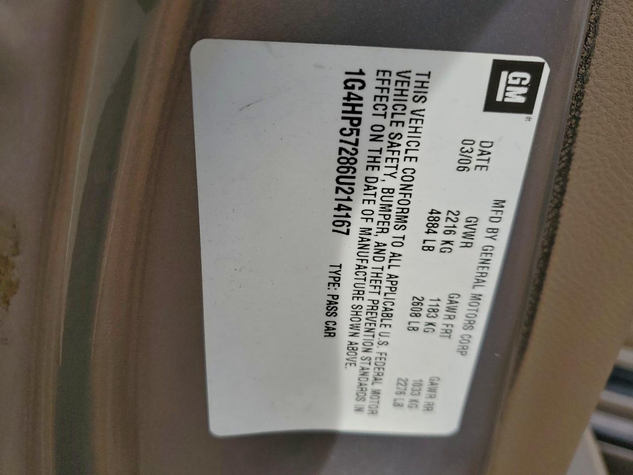 2006 Buick Lucerne Cx VIN: 1G4HP57286U214167 Lot: 92591355