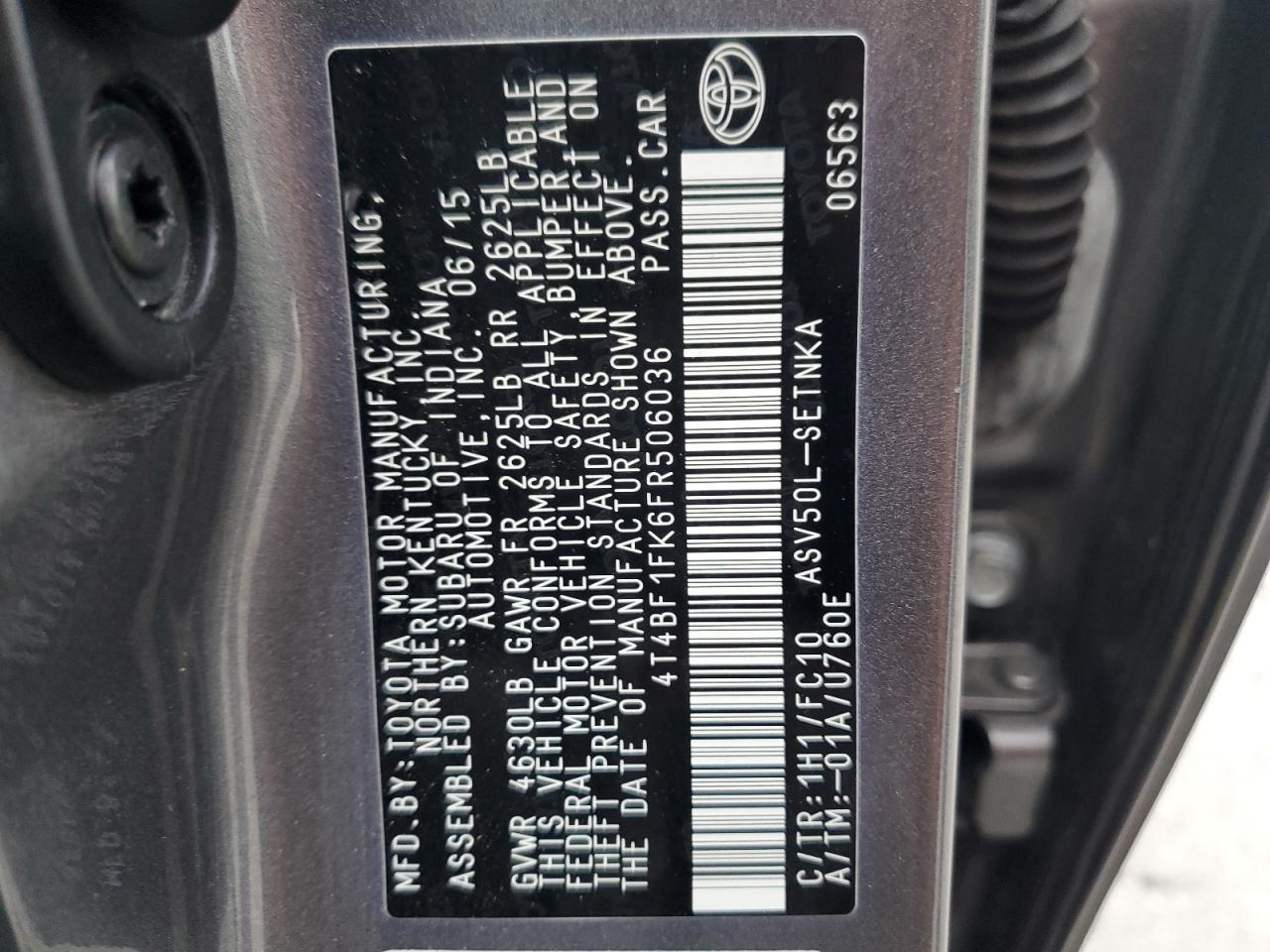 2015 Toyota Camry Le VIN: 4T4BF1FK6FR506036 Lot: 93534235