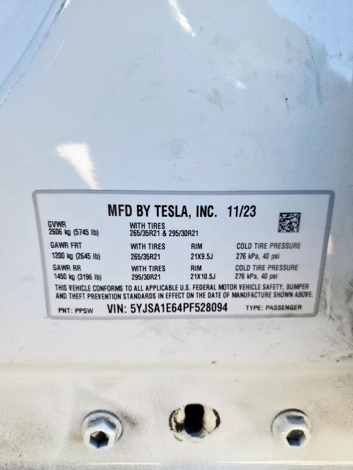 2023 Tesla Model S VIN: 5YJSA1E64PF528094 Lot: 92106965