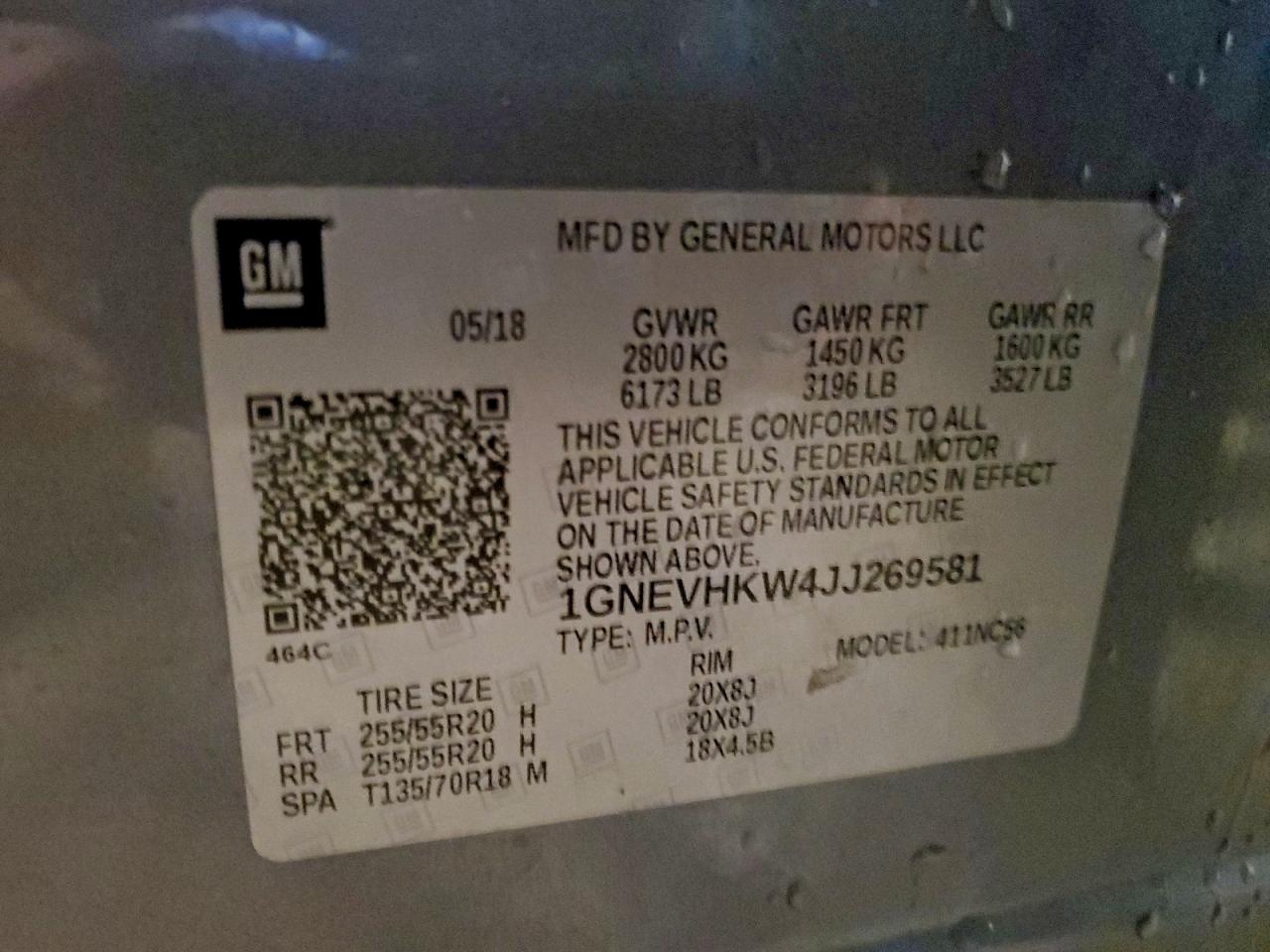 2018 Chevrolet Traverse Lt VIN: 1GNEVHKW4JJ269581 Lot: 94519295