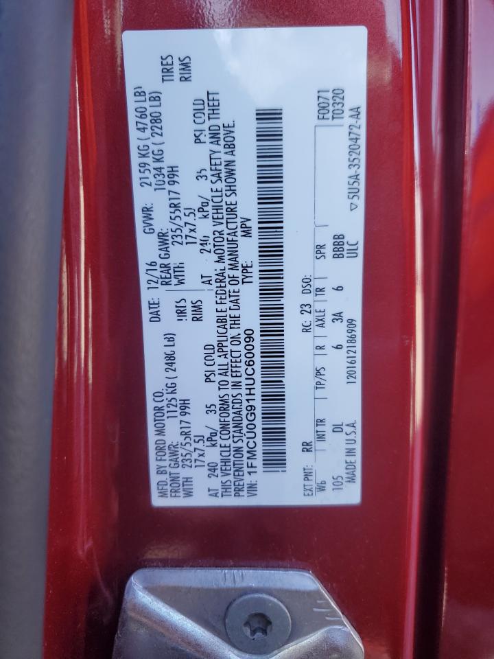 2017 Ford Escape Se VIN: 1FMCU0G91HUC60090 Lot: 90500725