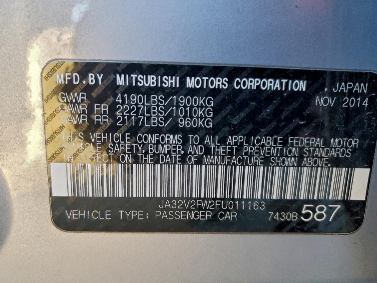 2015 Mitsubishi Lancer Se VIN: JA32V2FW2FU011163 Lot: 93814595