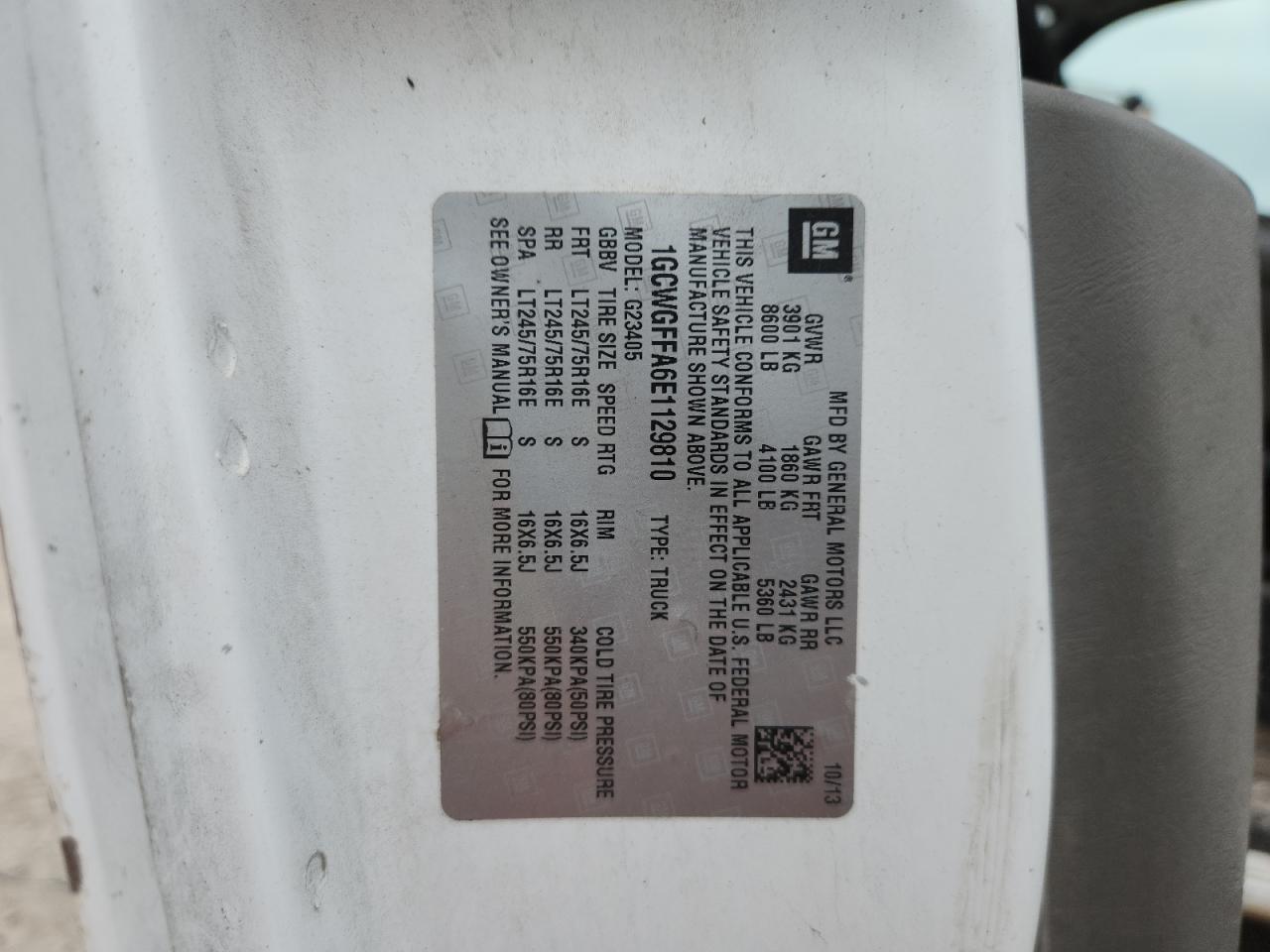 2014 Chevrolet Express G2500 Delivery Van VIN: 1GCWGFFA6E1129810 Lot: 92621665