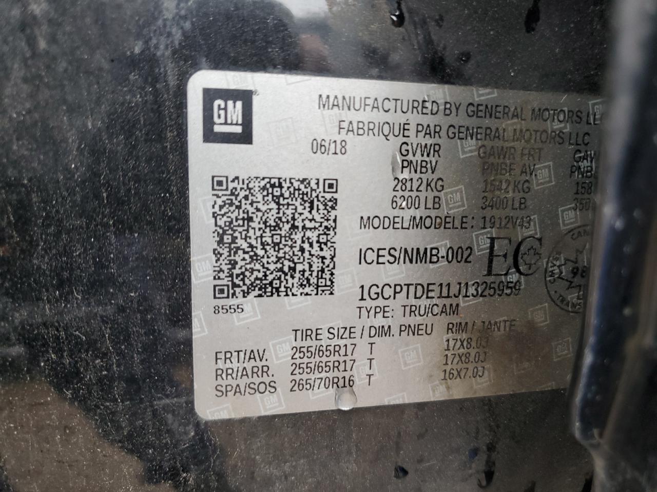 2018 Chevrolet Colorado Z71 VIN: 1GCPTDE11J1325959 Lot: 92375575