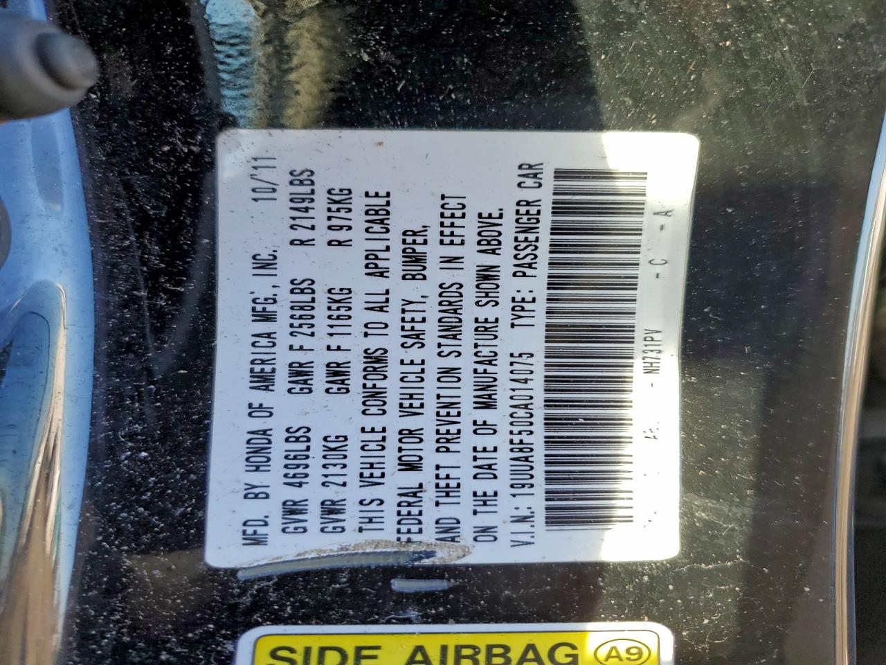 2012 Acura Tl VIN: 19UUA8F50CA014075 Lot: 94118095