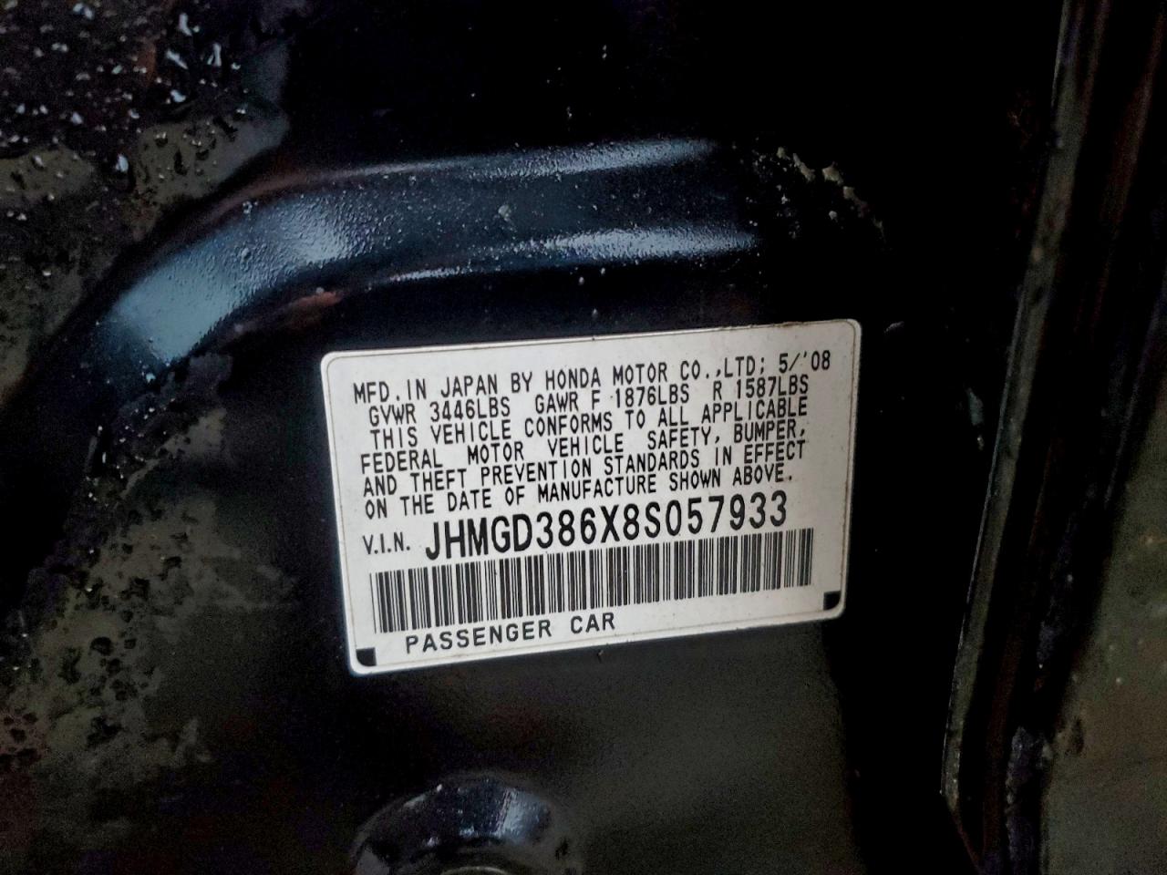 2008 Honda Fit Sport VIN: JHMGD386X8S057933 Lot: 94379225