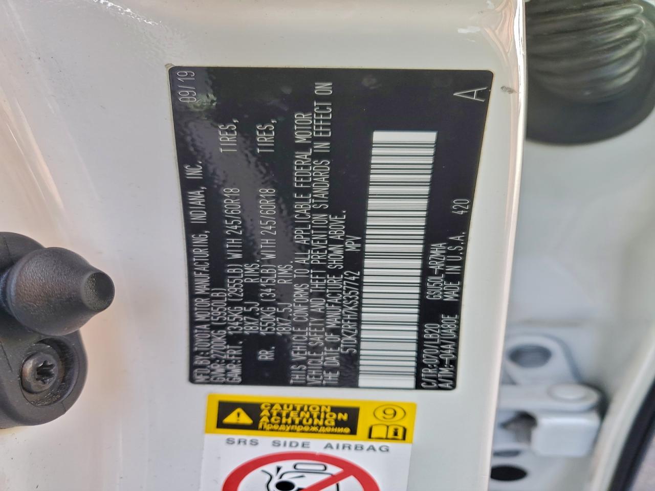 2019 Toyota Highlander Se VIN: 5TDKZRFH7KS357742 Lot: 94254955