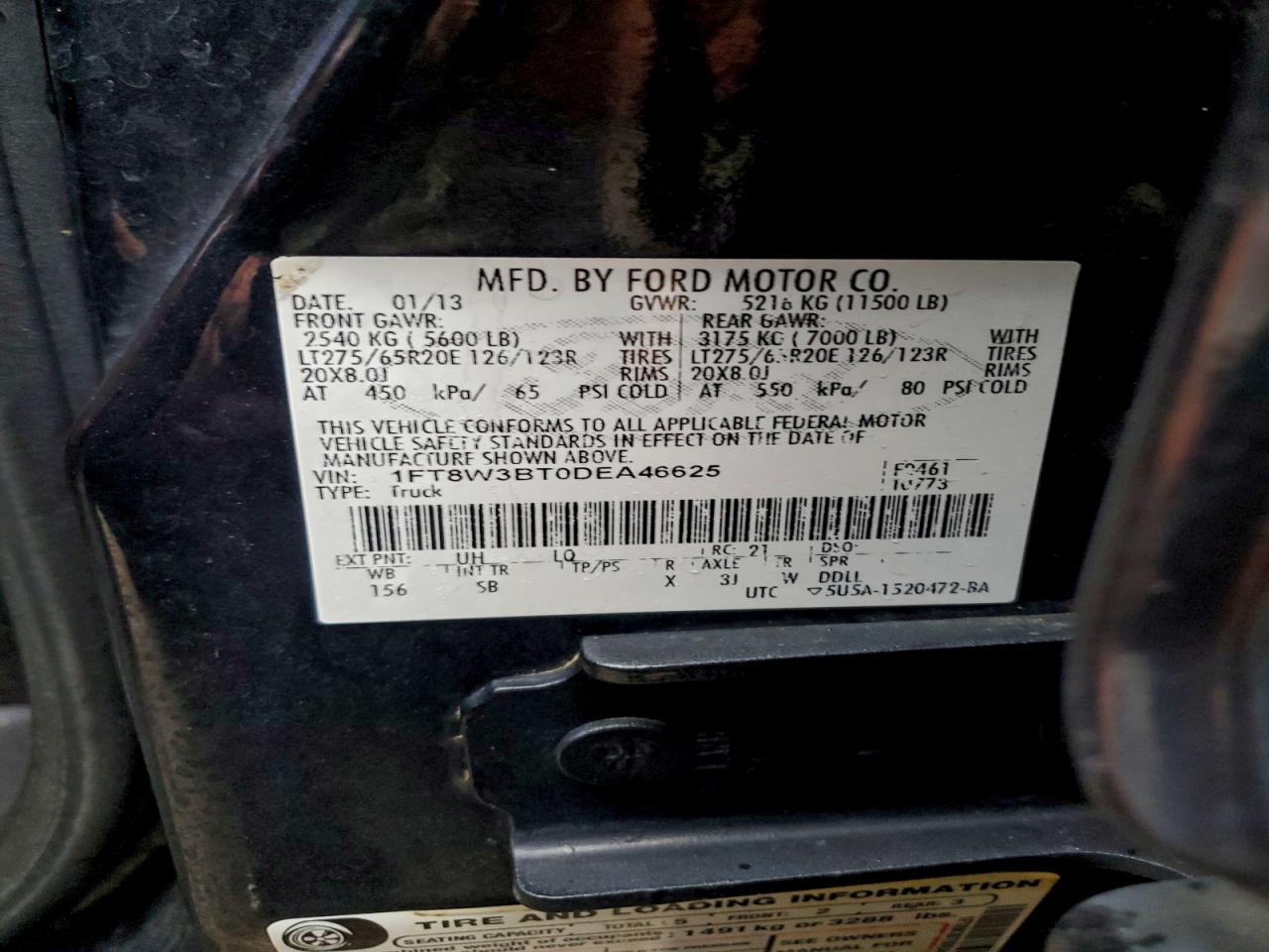 2013 Ford F350 Super Duty VIN: 1FT8W3BT0DEA46625 Lot: 92631565