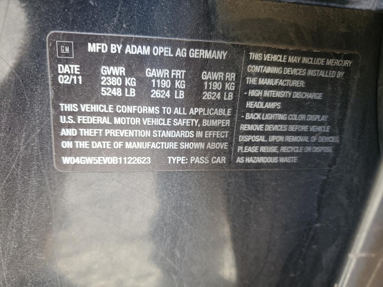 2011 Buick Regal Cxl VIN: W04GW5EV0B1122623 Lot: 92879345