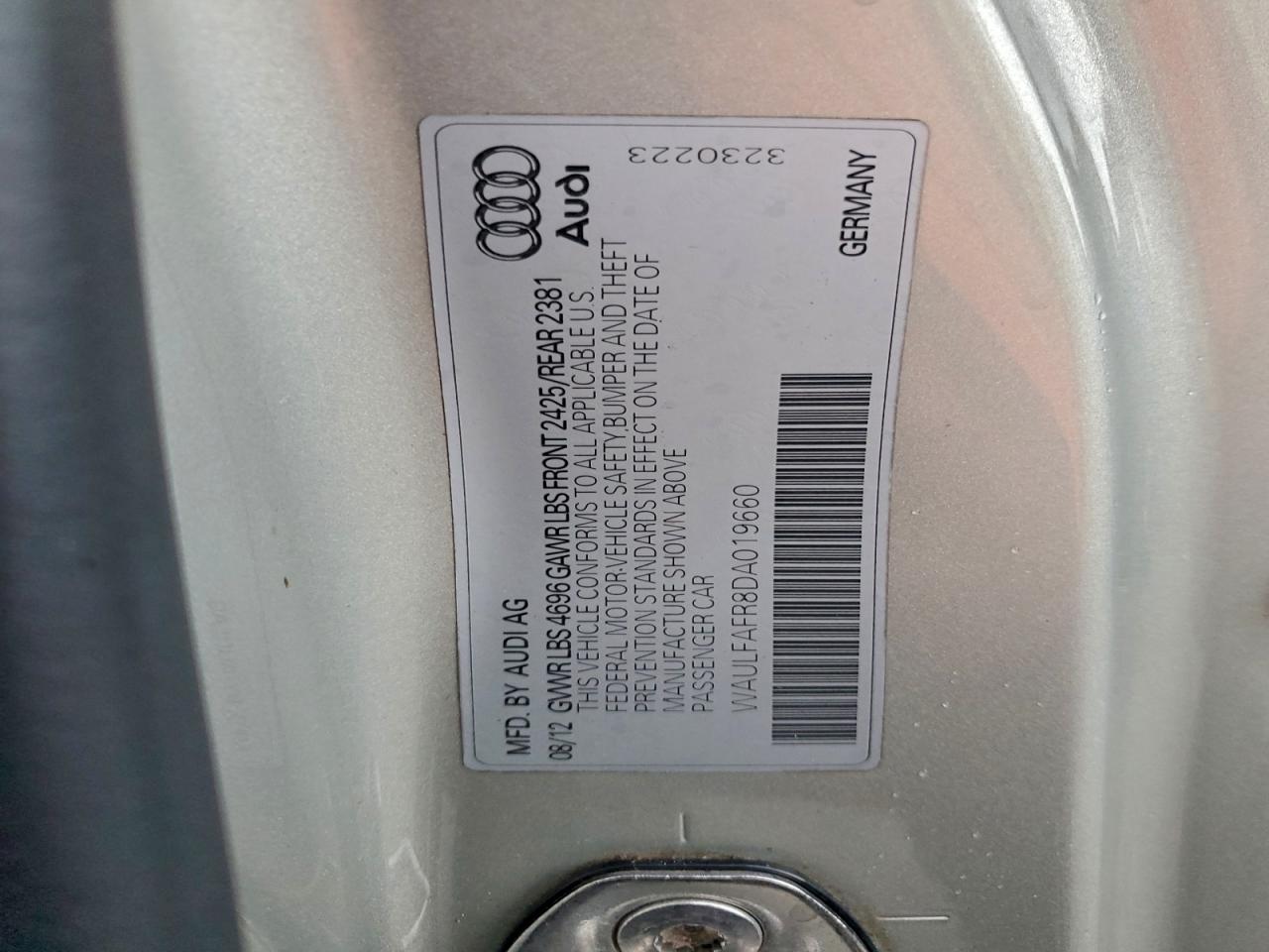 2013 Audi A5 Premium Plus VIN: WAULFAFR8DA019660 Lot: 93629245