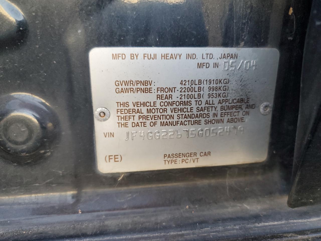 2005 Saab 9-2 Aero VIN: JF4GG22675G052479 Lot: 92031755