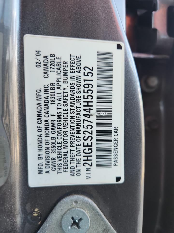 2004 Honda Civic Ex VIN: 2HGES25744H559152 Lot: 91167215