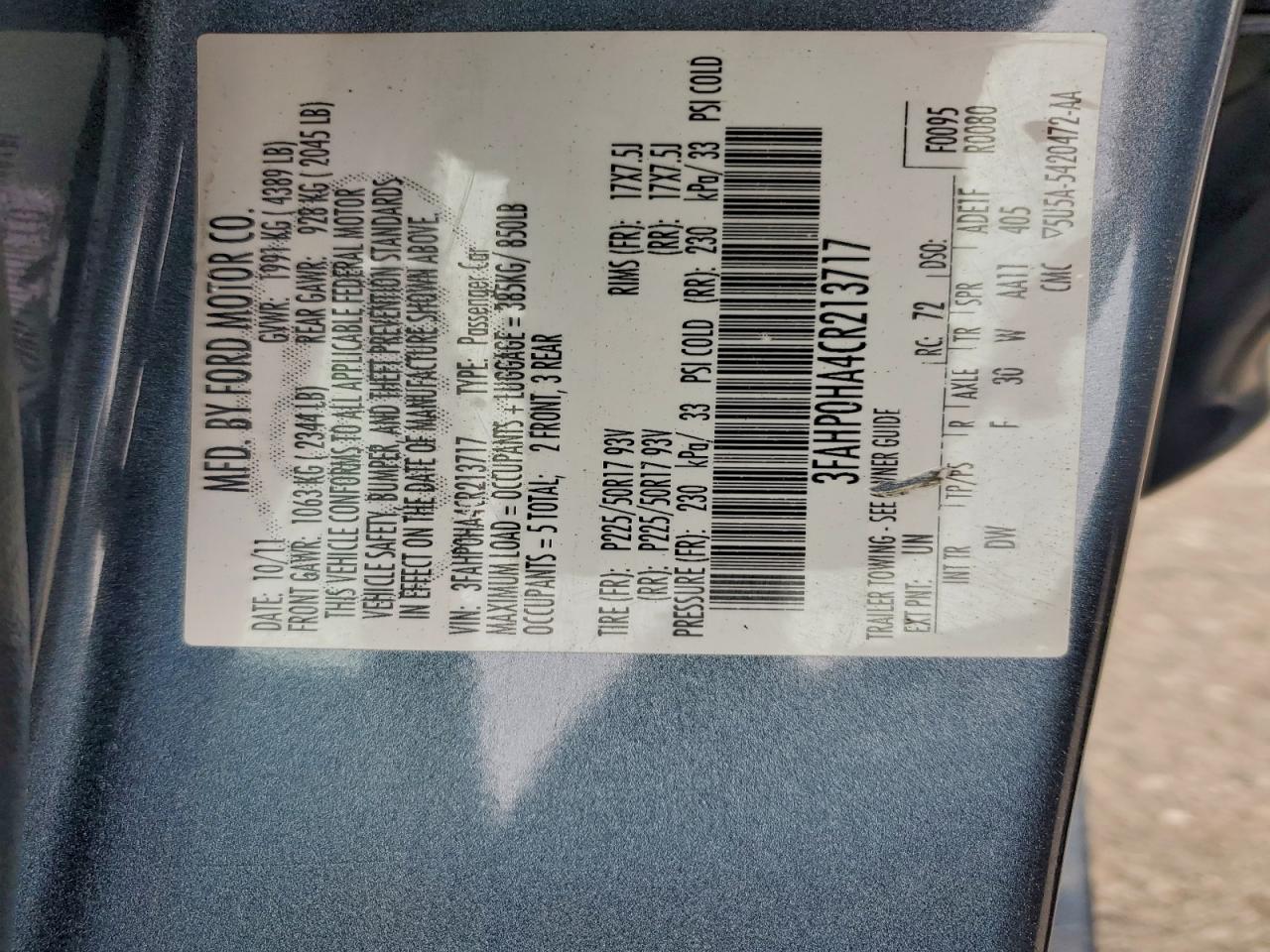 2012 Ford Fusion Se VIN: 3FAHP0HA4CR213717 Lot: 94787965