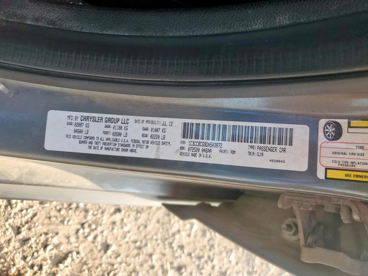 2013 Chrysler 200 Limited VIN: 1C3CCBCG9DN503872 Lot: 93438725