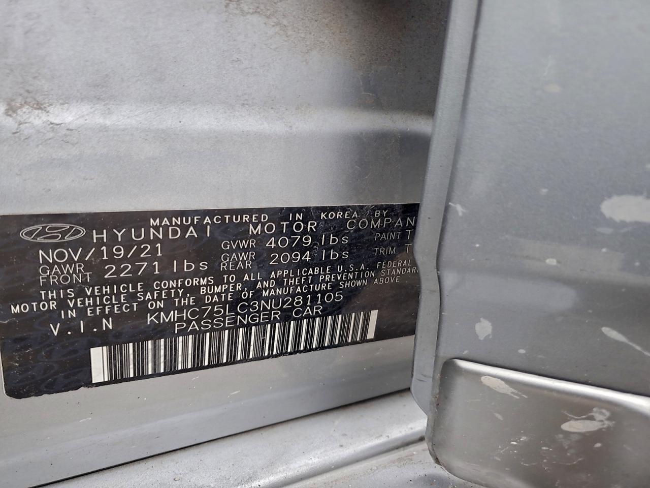 2022 Hyundai Ioniq Se VIN: KMHC75LC3NU281105 Lot: 93724115