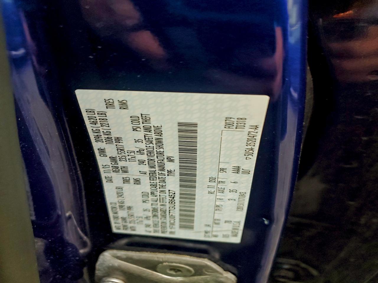 2016 Ford Escape S VIN: 1FMCU0F77GUB64527 Lot: 93603735