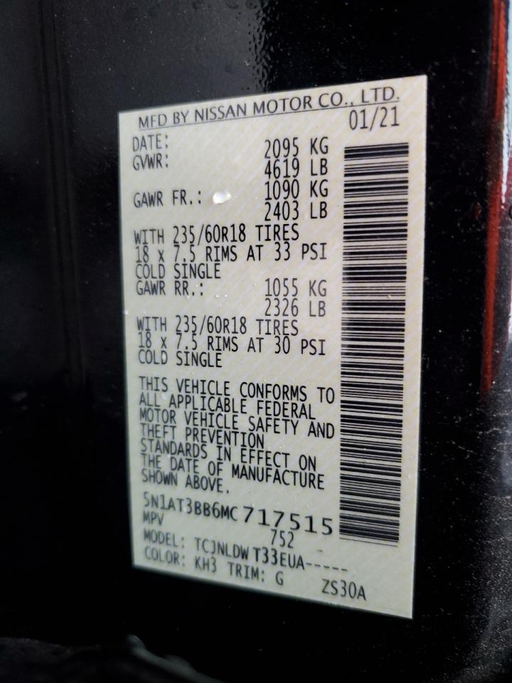 2021 Nissan Rogue Sv VIN: 5N1AT3BB6MC717515 Lot: 93218755