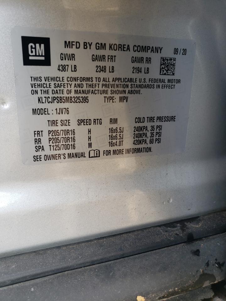 2021 Chevrolet Trax 1Lt VIN: KL7CJPSB5MB325395 Lot: 93335245