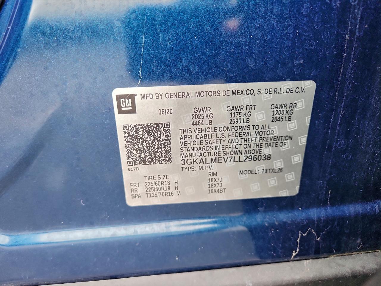 2020 GMC Terrain Sle VIN: 3GKALMEV7LL296038 Lot: 94424035