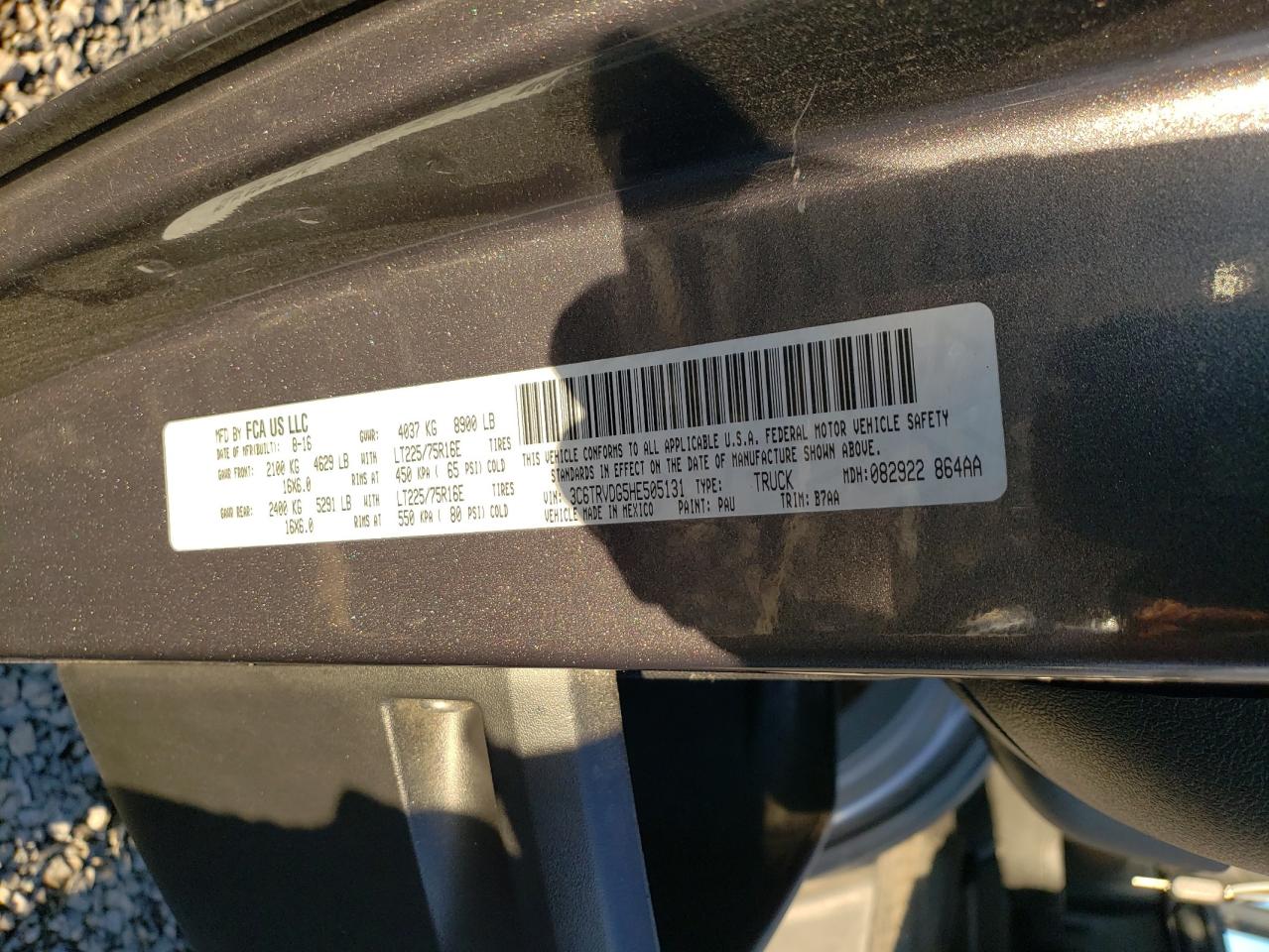 2017 Ram Promaster 2500 2500 High VIN: 3C6TRVDG5HE505131 Lot: 93481615