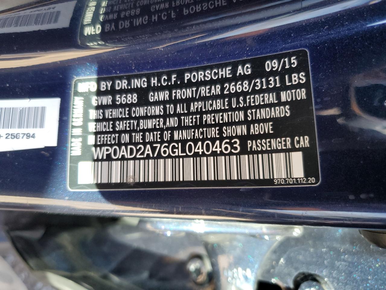 2016 Porsche Panamera Se Hybrid VIN: WP0AD2A76GL040463 Lot: 92194875