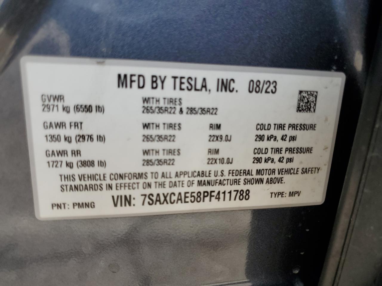 2023 Tesla Model X VIN: 7SAXCAE58PF411788 Lot: 91268815