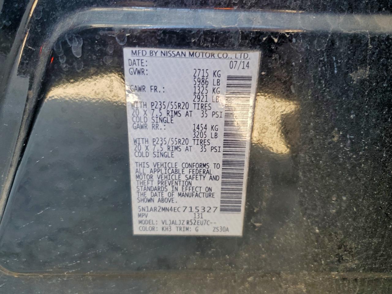 2014 Nissan Pathfinder S VIN: 5N1AR2MN4EC715327 Lot: 93900965